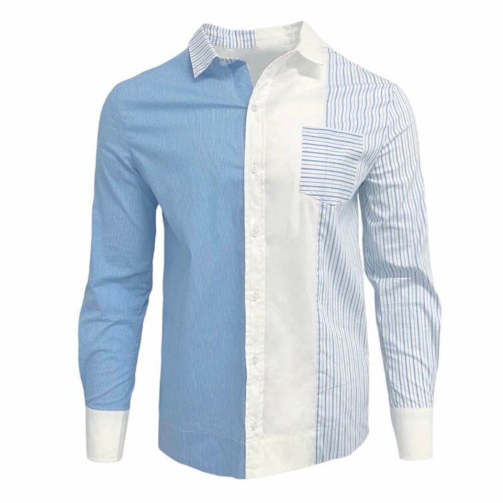 Seroya XXL Teagan Striped Patchwork Button Down Shirt